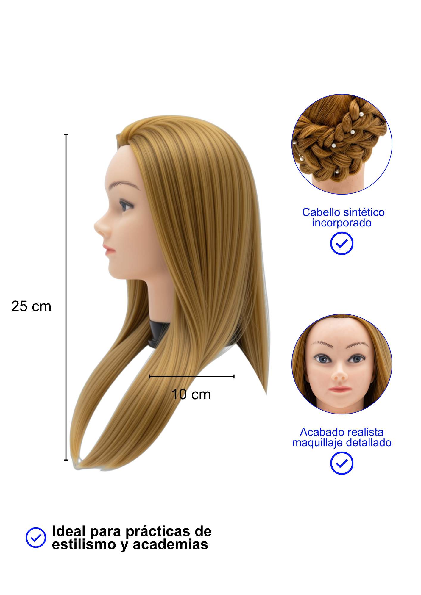 Cabezal de Dama con Peluca (Para práctica de peinados) - Imagen 2