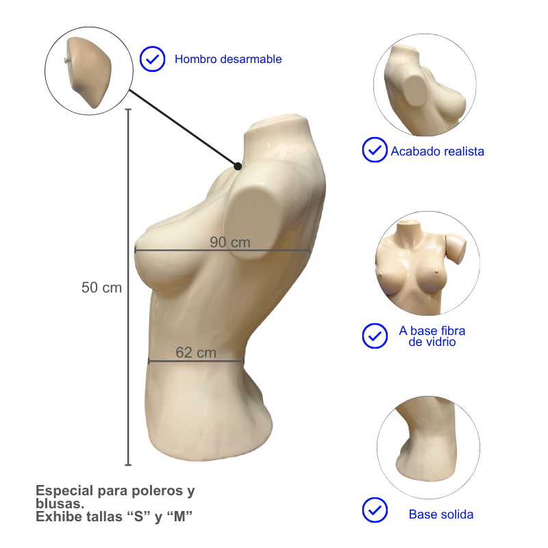 Maniquí Medio Cuerpo de Dama para Blusas y Polos - Imagen 3
